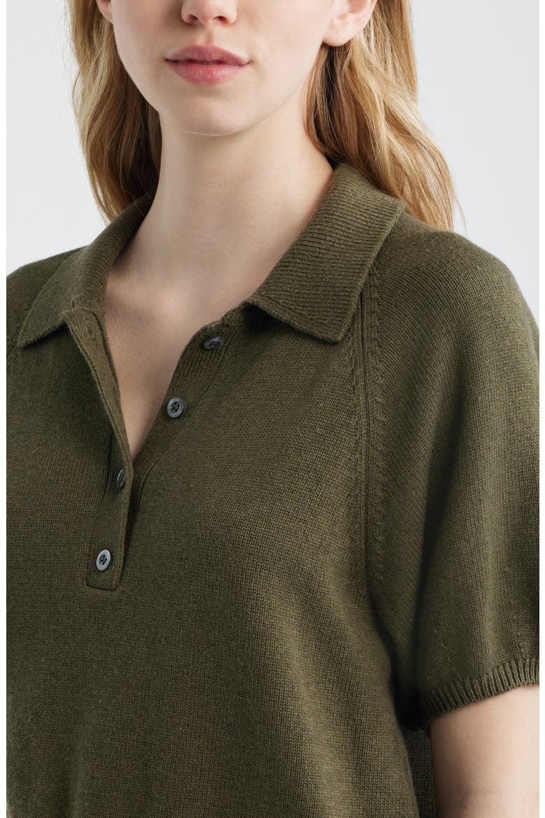 Birch Puff Sleeve Organic Cotton Blend Polo Sweater, Alternate, color, MIXED HERB