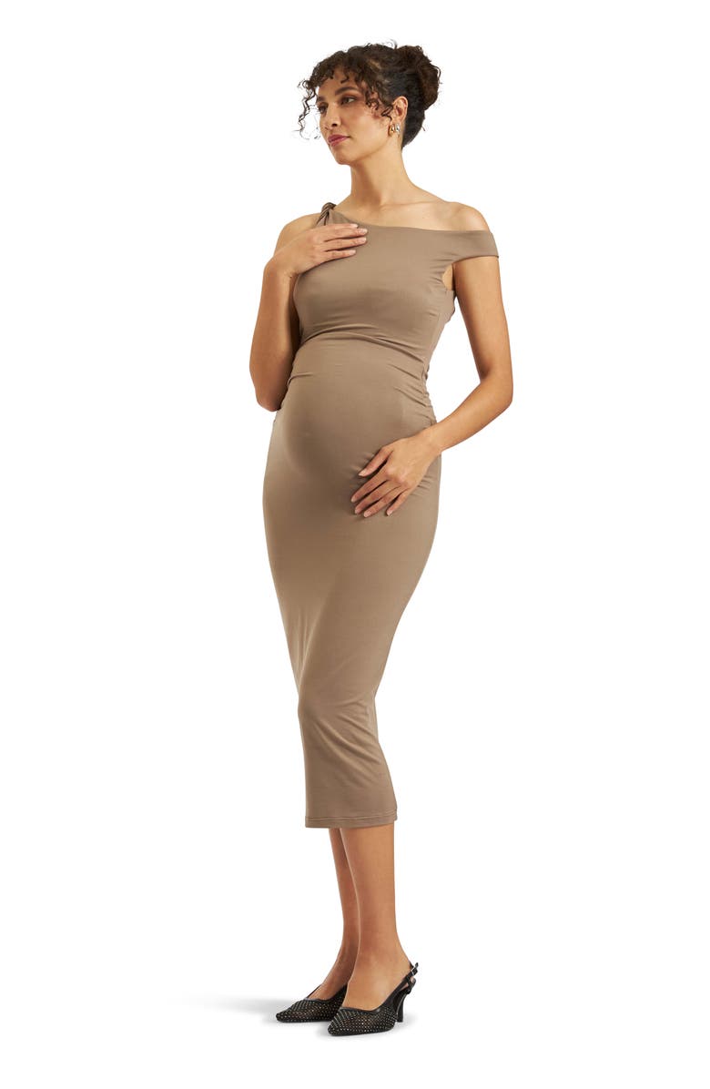 Ripe Maternity Luxe Knit Off Shoulder Dress, Alternate, color, Mocha