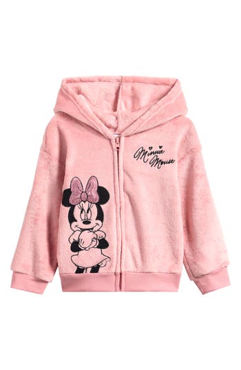 Assorted Minnie Mouse Faux Shearling Zip-up Jacket In Pink