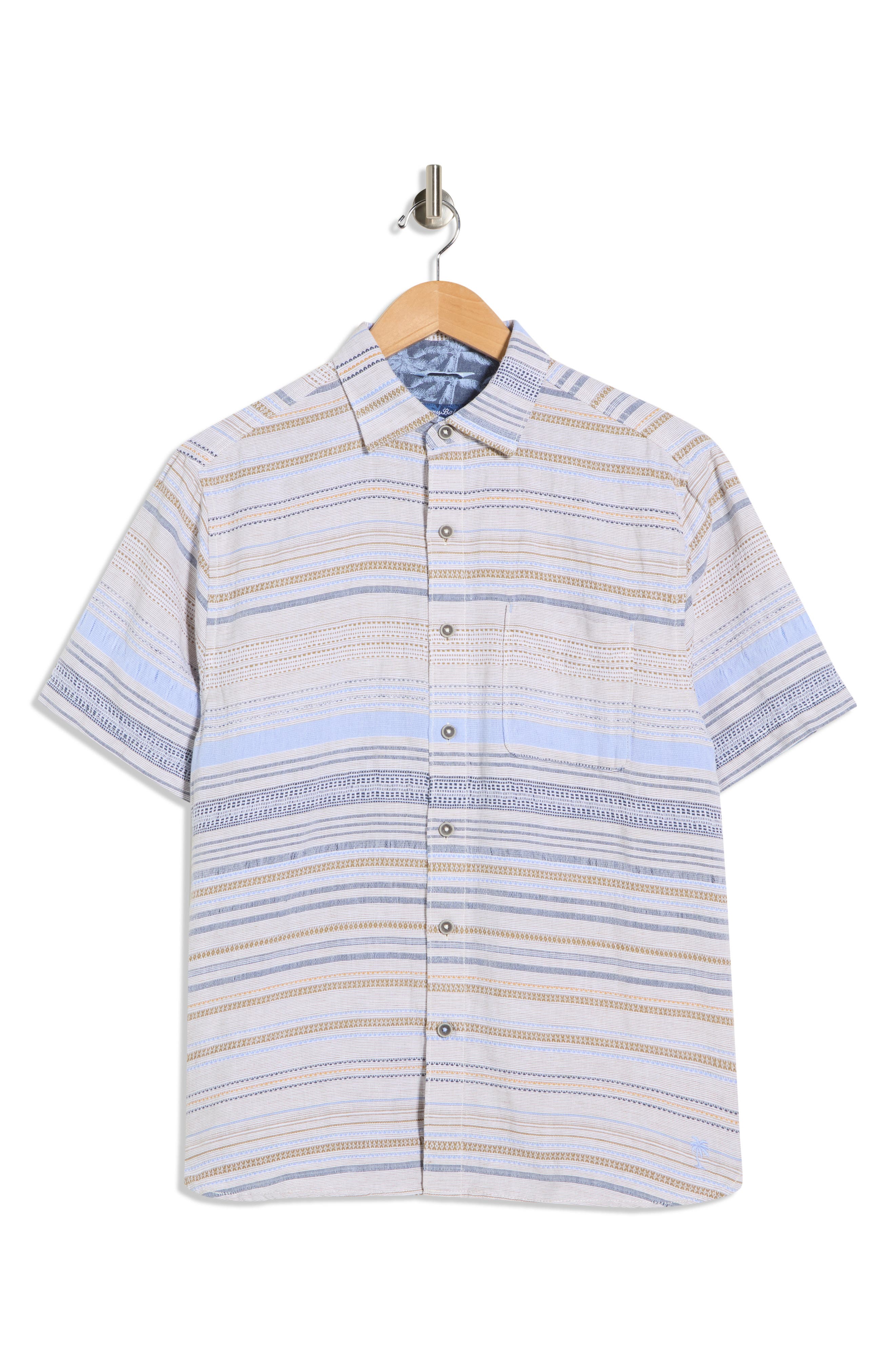 Tommy Bahama Santa Marta Stripe Short Sleeve Cotton & Linen Blend Button-Up Shirt