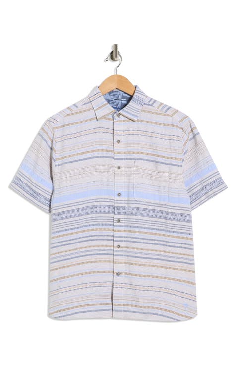 Santa Marta Stripe Short Sleeve Cotton & Linen Blend Button-Up Shirt