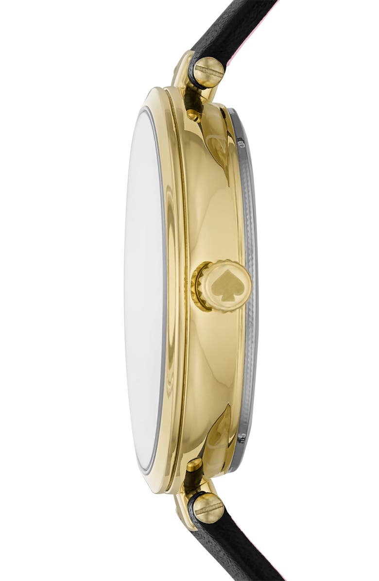 Kate Spade New York holland leather strap watch, 28mm, Alternate, color, Gold