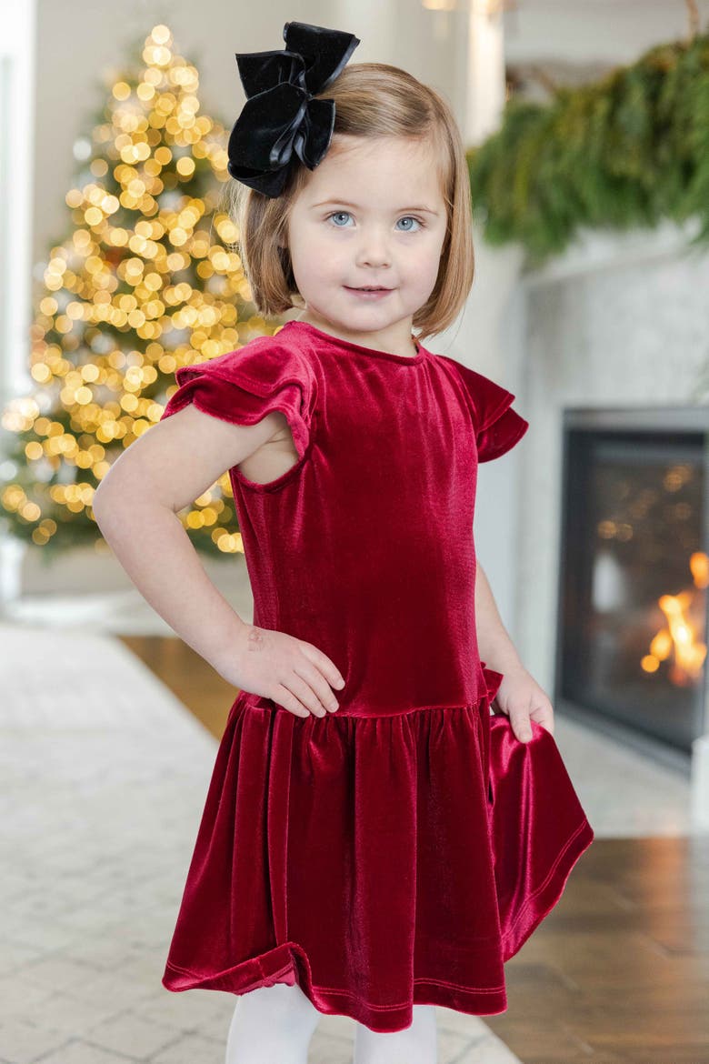 Stretch Velvet Dress with Bow, Alternate, color, Burgundy Velvet