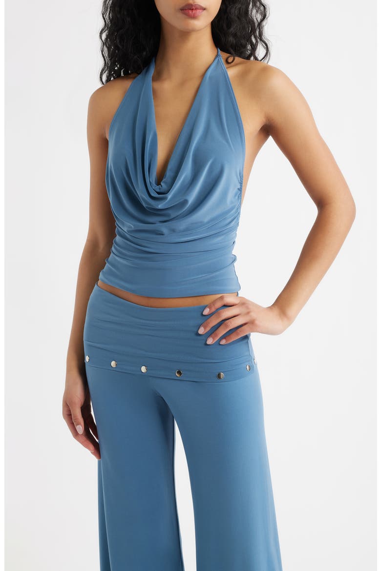 Elsa Knit Cowl Halter Top, Main, color, BLUE