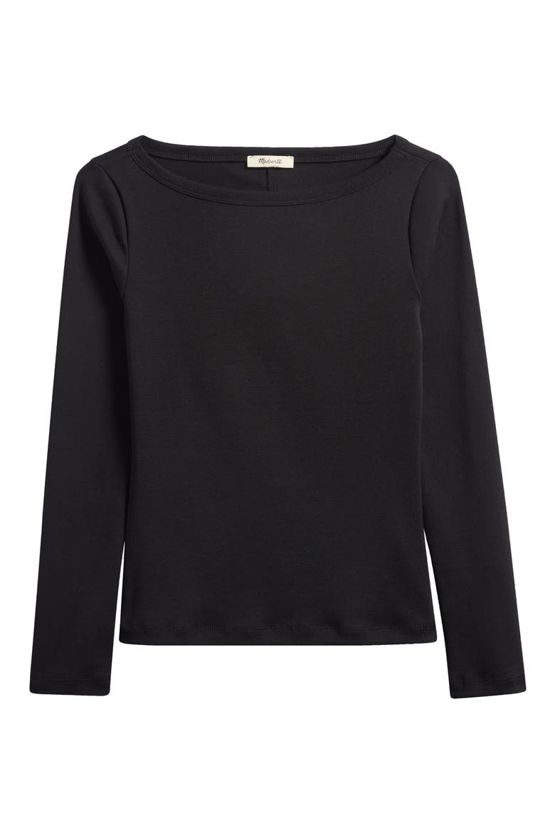 The '90s Compact Cotton Boatneck T-Shirt, Alternate, color, JET BLACK