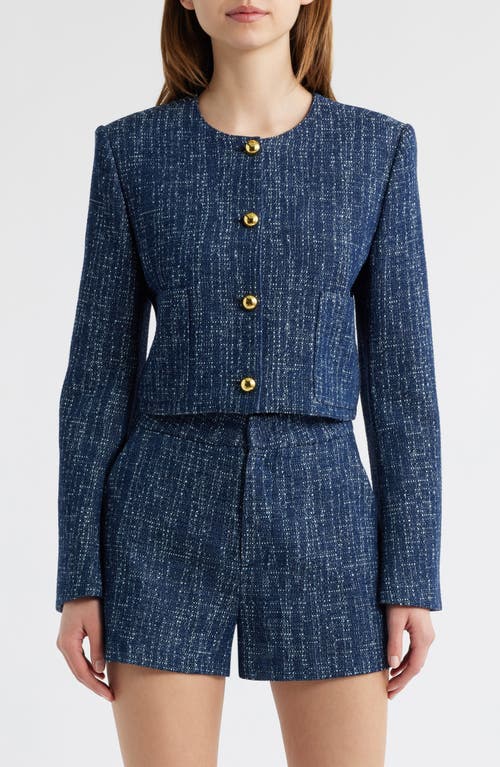 Frame Womens Indigo Boxy-fit Round-neck Cotton-tweed Jacket Xl In Blue