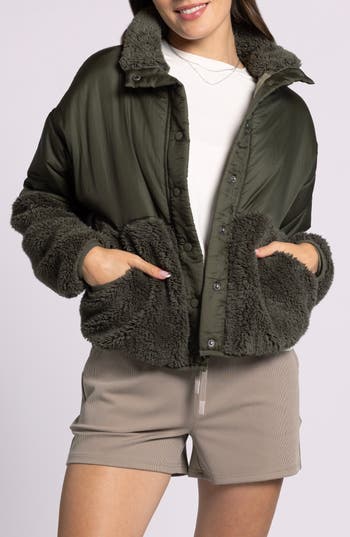 Thread & Supply Delia Mixed Media Jacket In Green