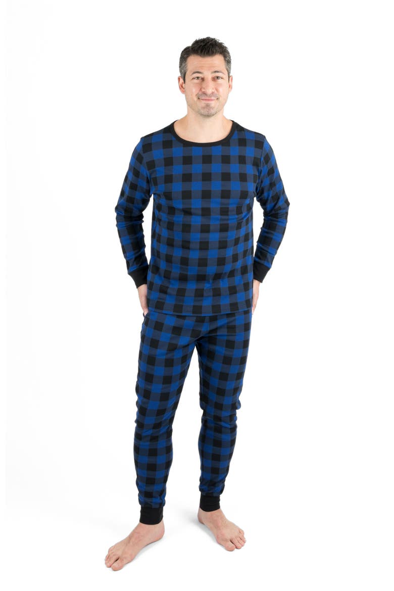 Men's Cotton Plaid Matching Family Holiday Pajamas, Alternate, color, Plaid Black & Navy
