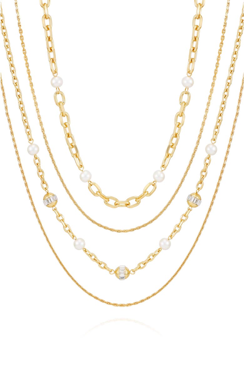 Vince Camuto Layered Chain Pearl Necklace, Alternate, color, 14K Gold Plated
