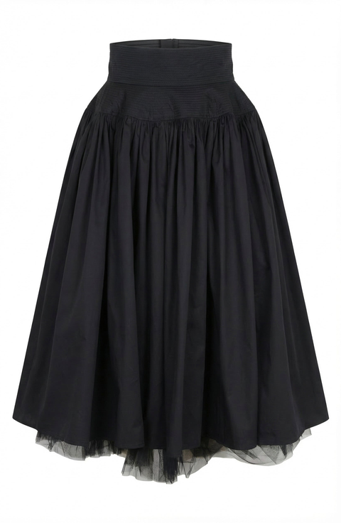 High Waist Midi Skirt with Tulle Hem