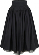 Modenaire High Waist Midi Skirt with Tulle Hem