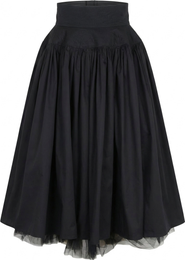 Modenaire High Waist Midi Skirt with Tulle Hem