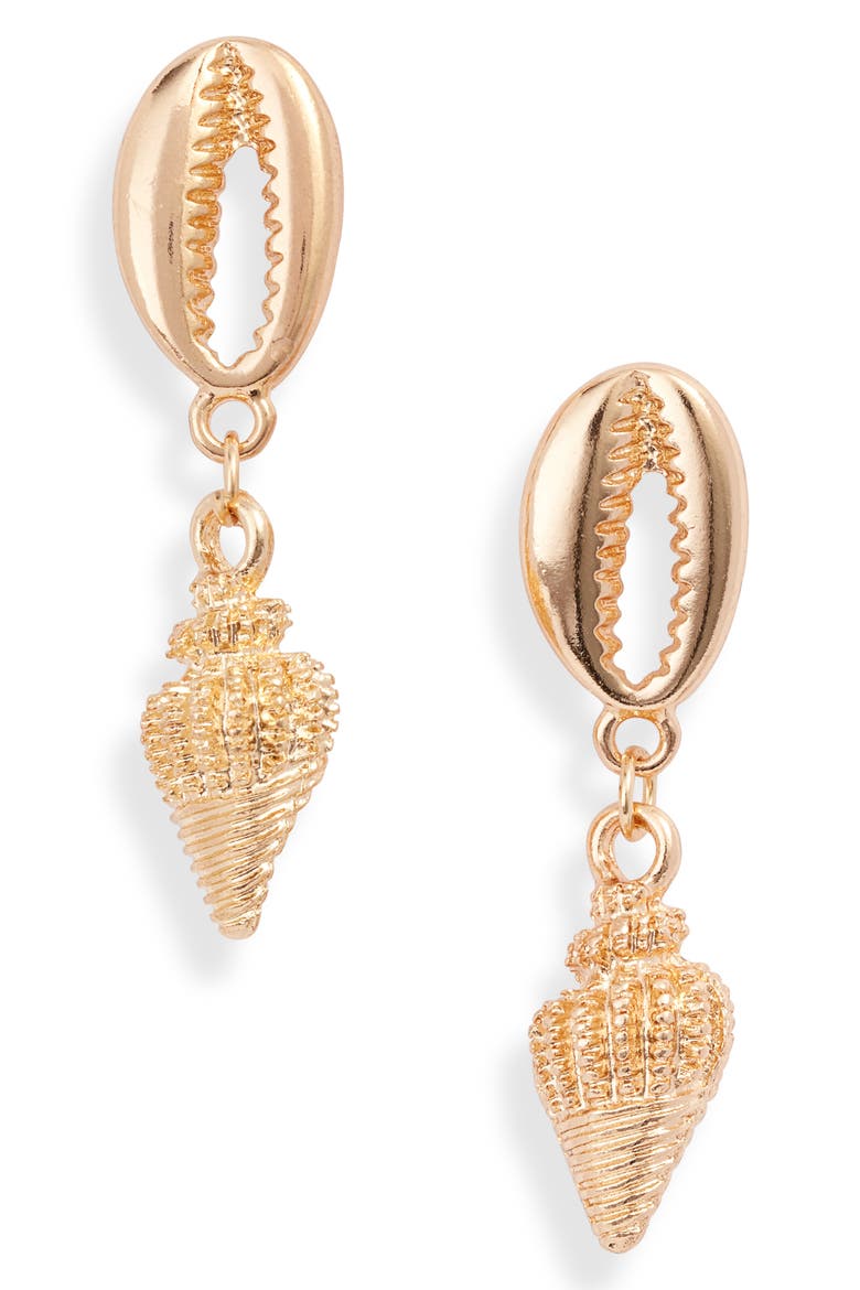 Waikiki Shell Drop Earrings, Main, color, GOLD