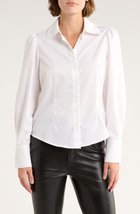 Gathered Seam Puff Sleeve Button-Up Shirt