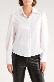 French Connection Gathered Seam Puff Sleeve Button-Up Shirt