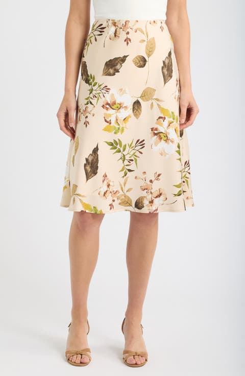 Floral Print Satin Midi Skirt