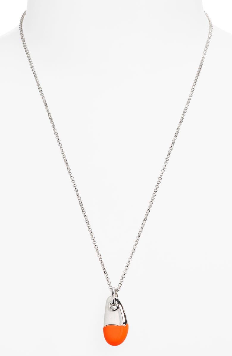 John Hardy Pebble Silver Diamond Pavé (0.04ct) Pendant on 2mm Rolo Chain Necklace with Neon Orange Enamel, Alternate, color, Orange