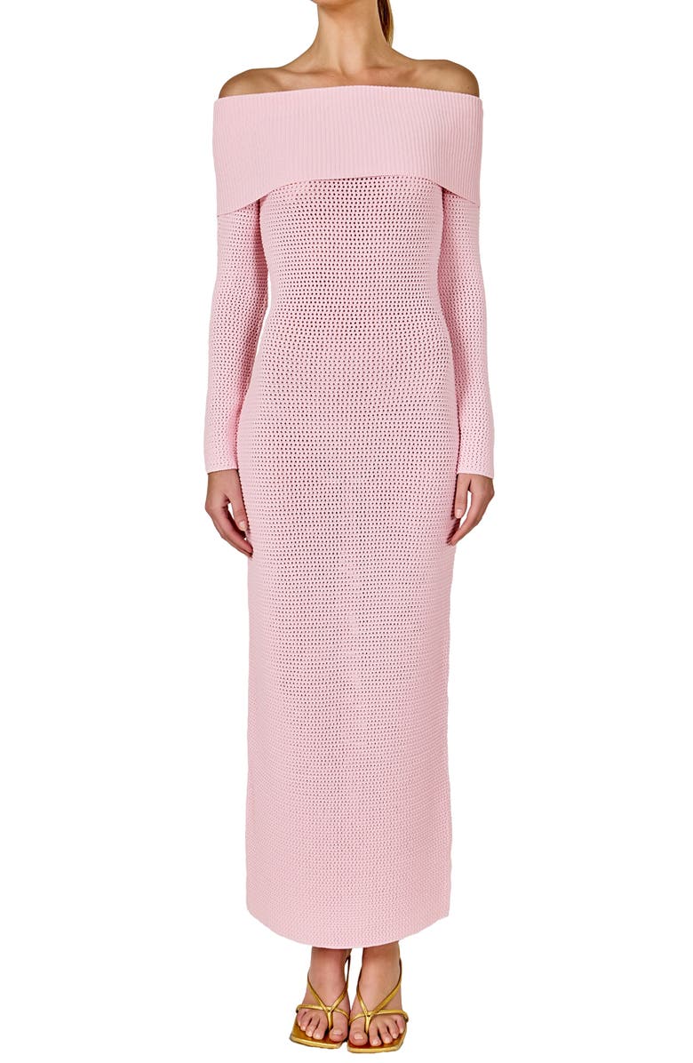 Endless Rose Open Stitch Off the Shoulder Long Sleeve Sweater Dress, Alternate, color, Pink