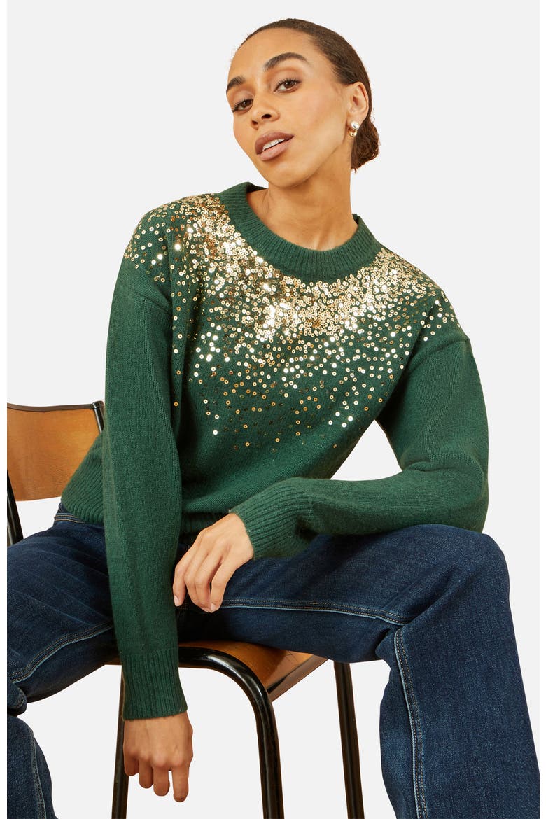 Relaxed Knitted Sequin Sweater, Alternate, color, Green