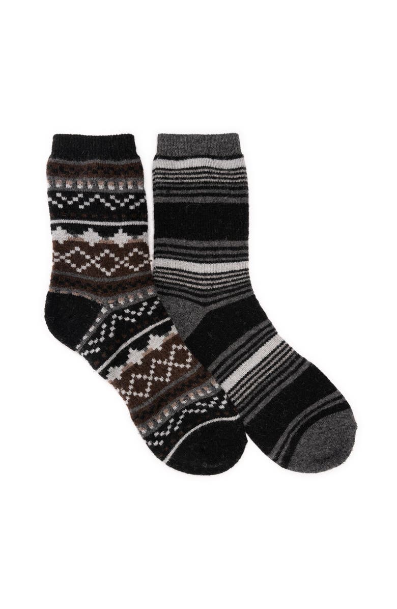 MUK LUKS Wool Blend 6" Socks 2 Pair Pack, Alternate, color, Dark Neutrals