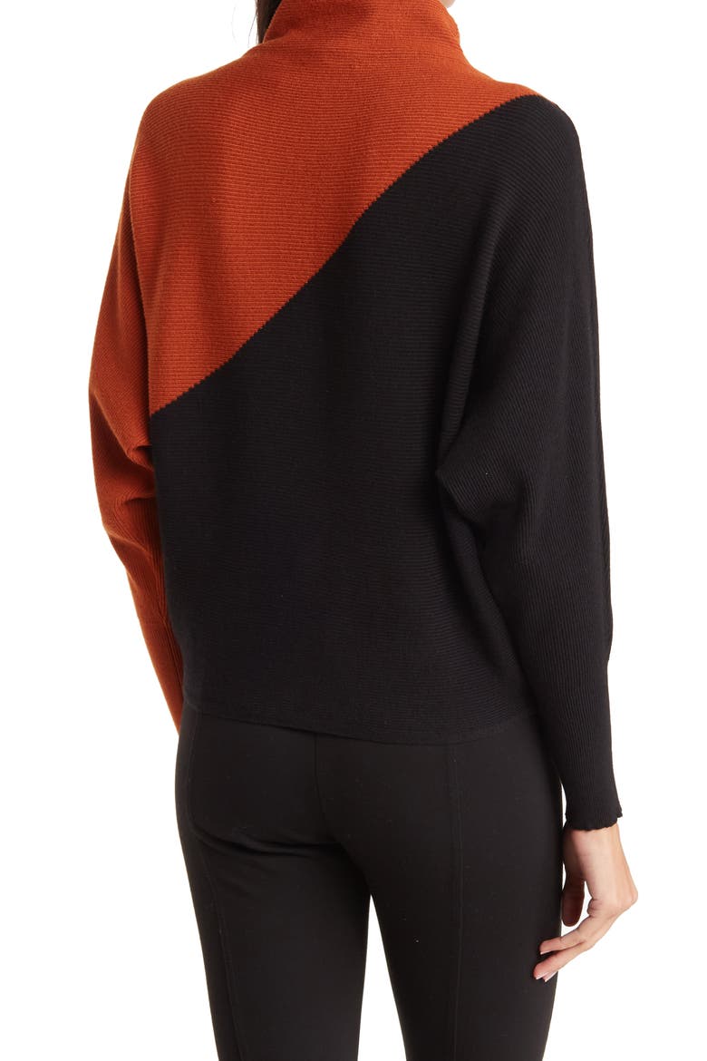 Diagonal Colorblock Mock Neck Dolman Sweater, Alternate, color, BLACK/ COGNAC