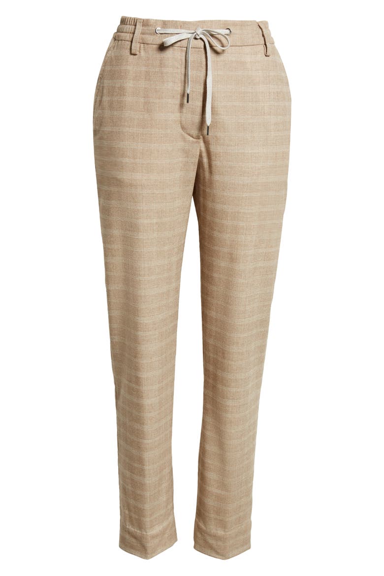 Plaid Drawstring Waist Virgin Wool Blend Pants, Alternate, color, SABBIA