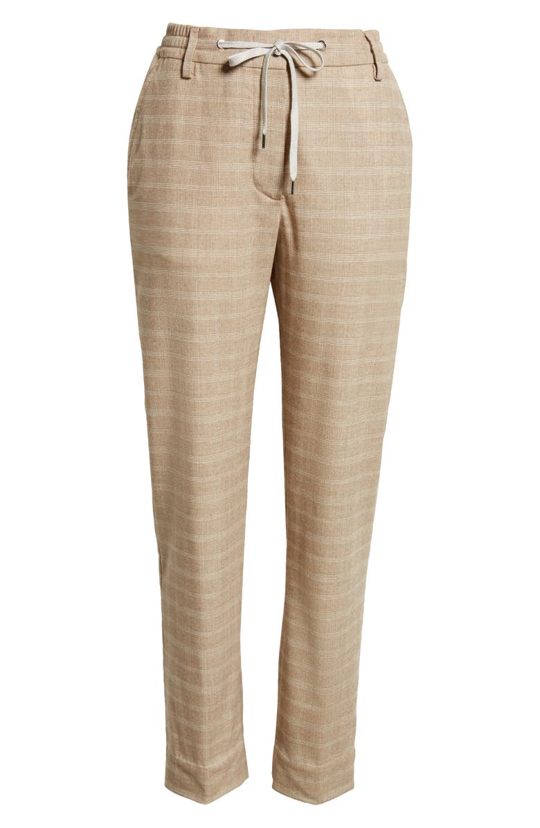 Eleventy Plaid Drawstring Waist Virgin Wool Blend Pants, Alternate, color, Sabbia