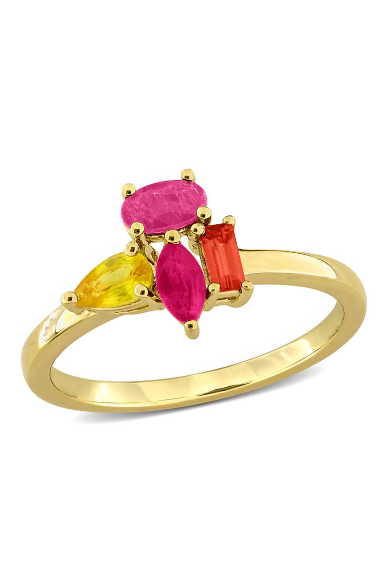 Gemstone Unique Cluster Ring in Plated Sterling Silver, Main, color, Multi-Stone/Yellow-Plated