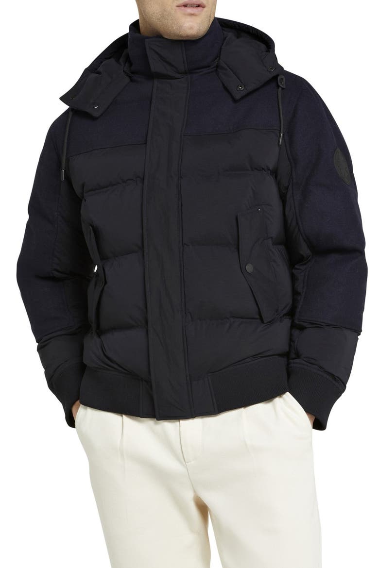 Ventry Puffer Bomber Jacket with Removable Hood, Main, color, NAVY