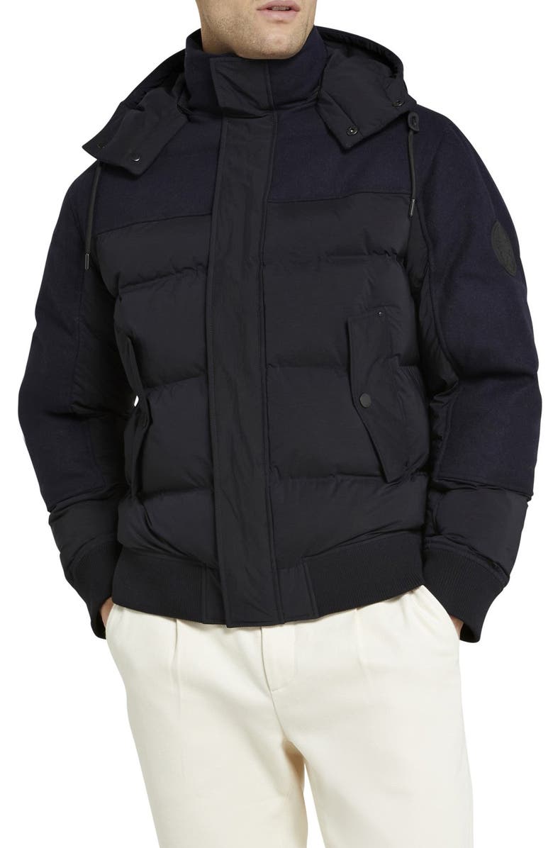 Ted Baker London Ventry Puffer Bomber Jacket with Removable Hood, Main, color, 