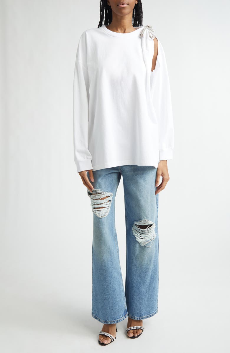 Area Crystal Knot Long Sleeve T-Shirt, Alternate, color, White