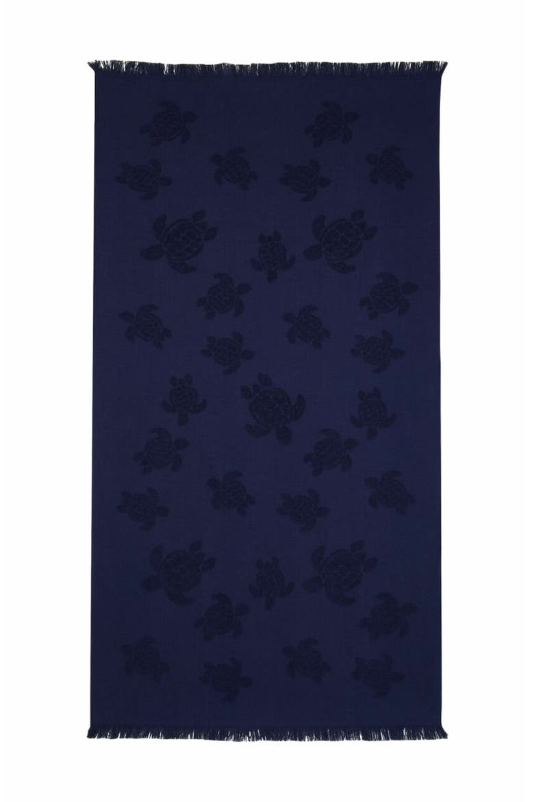 Beach Fouta in Cotton Jacquard Turtles, Alternate, color, BLEU MARINE