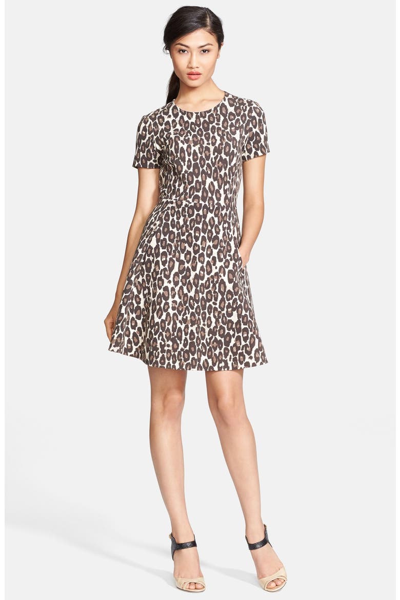'autumn leopard' fit & flare dress, Main, color, CLASSIC BEIGE