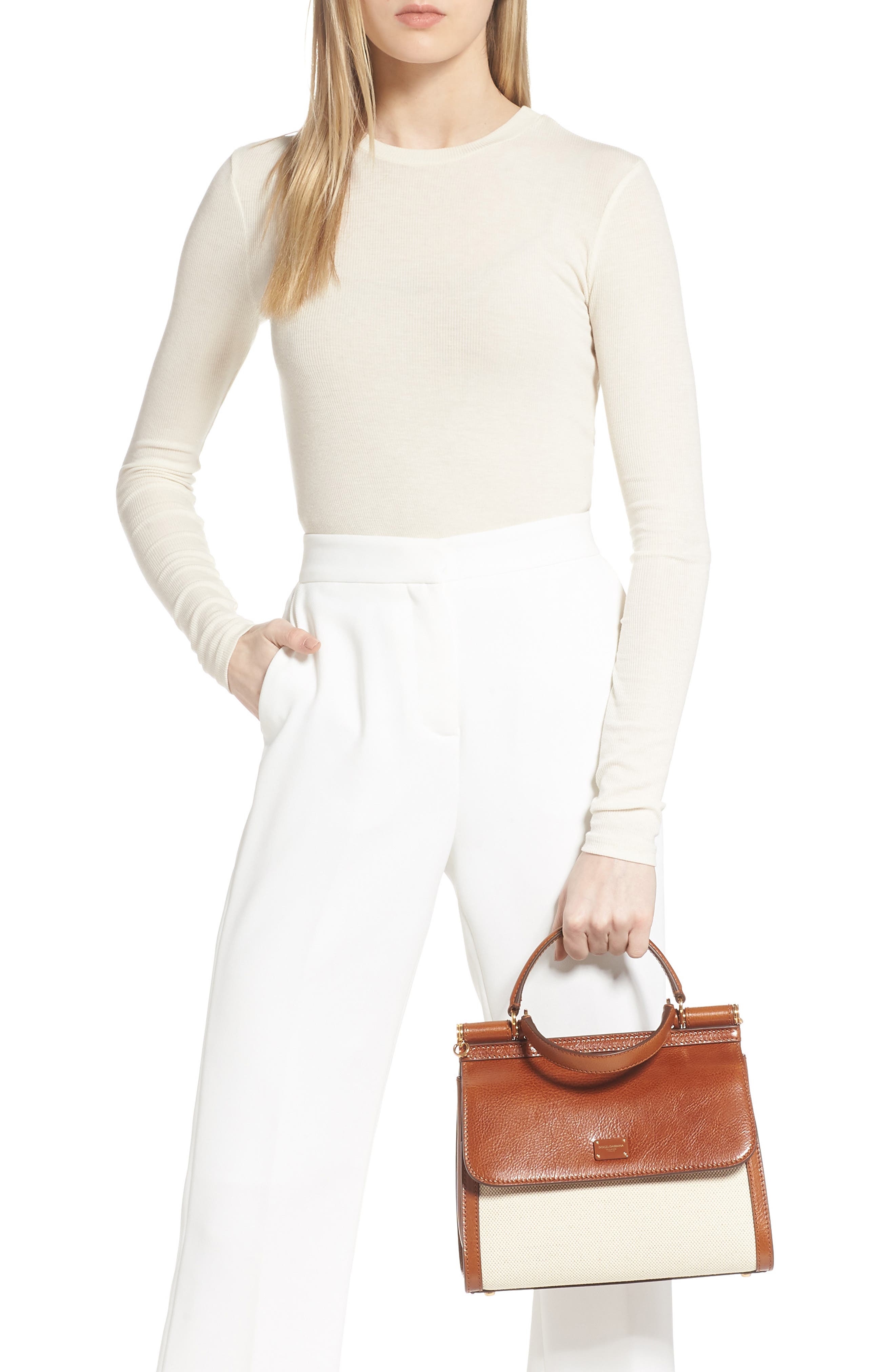 Dolce&Gabbana Sicily 58 Canvas & Leather Satchel, Alternate, color, 