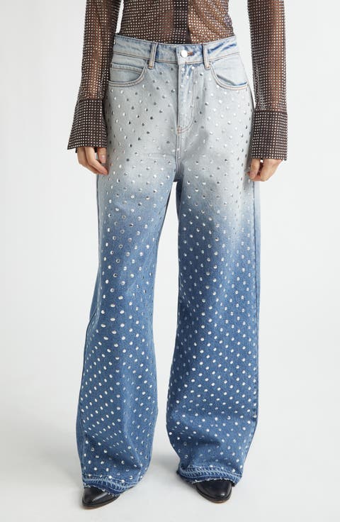 Dégradé Bleached Studded Wide Leg Jeans