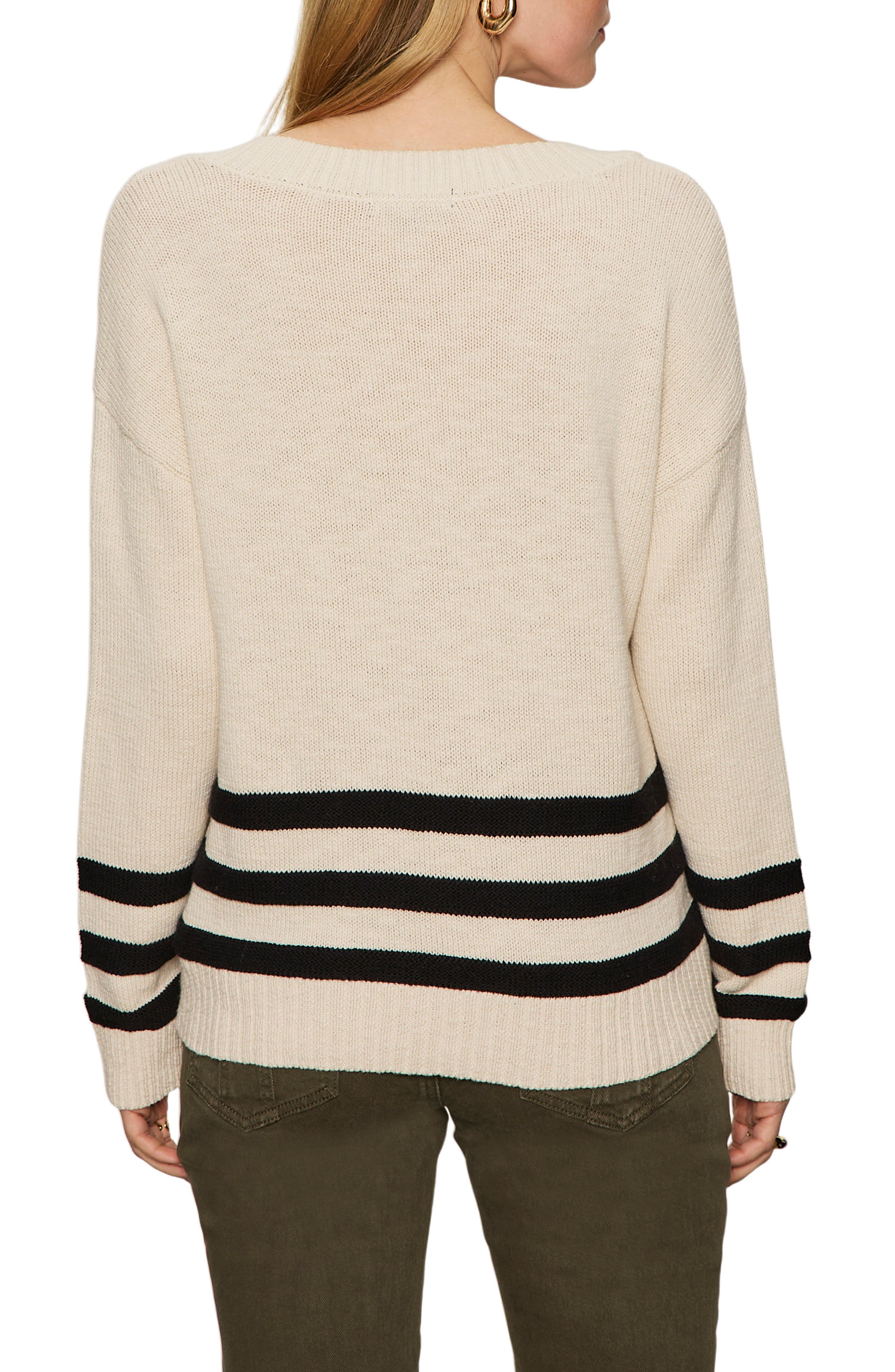 Stripe Hem V-Neck Cotton Sweater - image 2