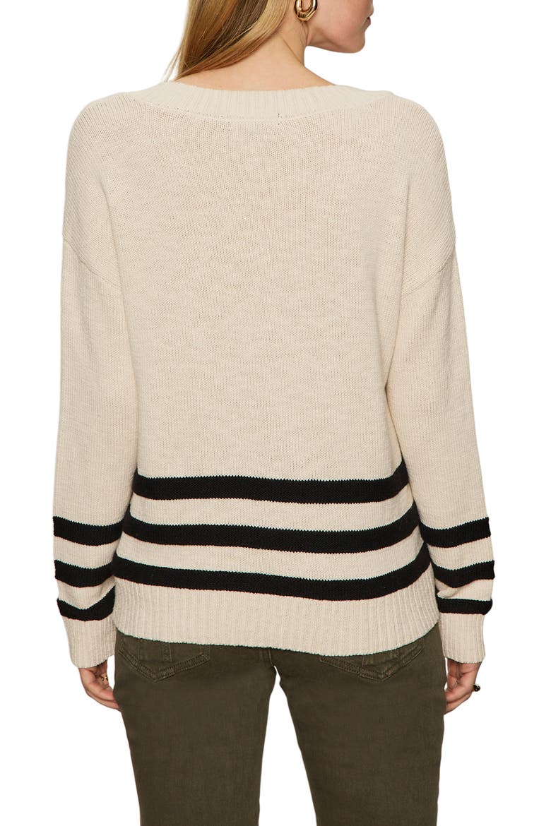 Stripe Hem V-Neck Cotton Sweater, Alternate, color, LIGHT OAT BEIGE/ BLACK
