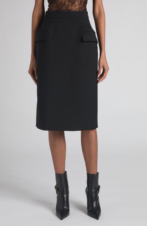 Dart Wool Stretch Gabardine Midi Skirt
