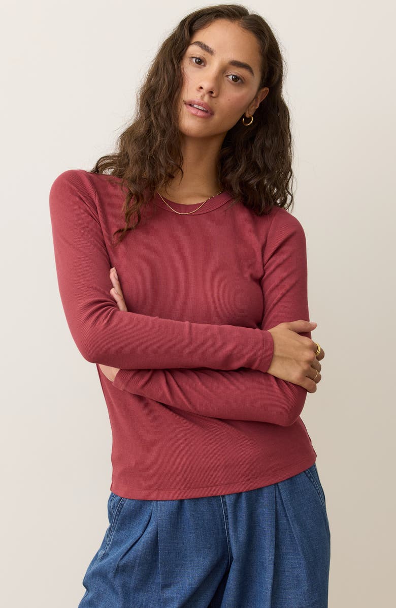 Marine Layer Lexi Sun-In Rib Long Sleeve T-Shirt, Alternate, color, Ruby