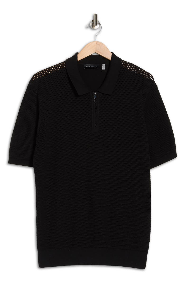 Elie Tahari Textured Quarter Zip Polo, Alternate, color, Black