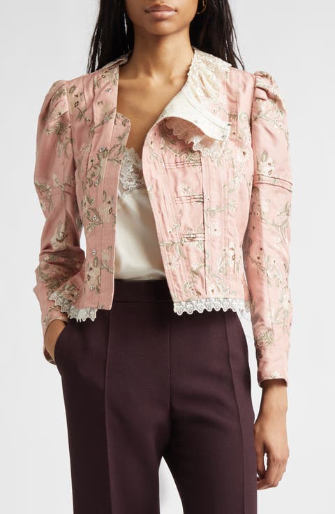 Lace Trim Taffeta Fitted Jacket