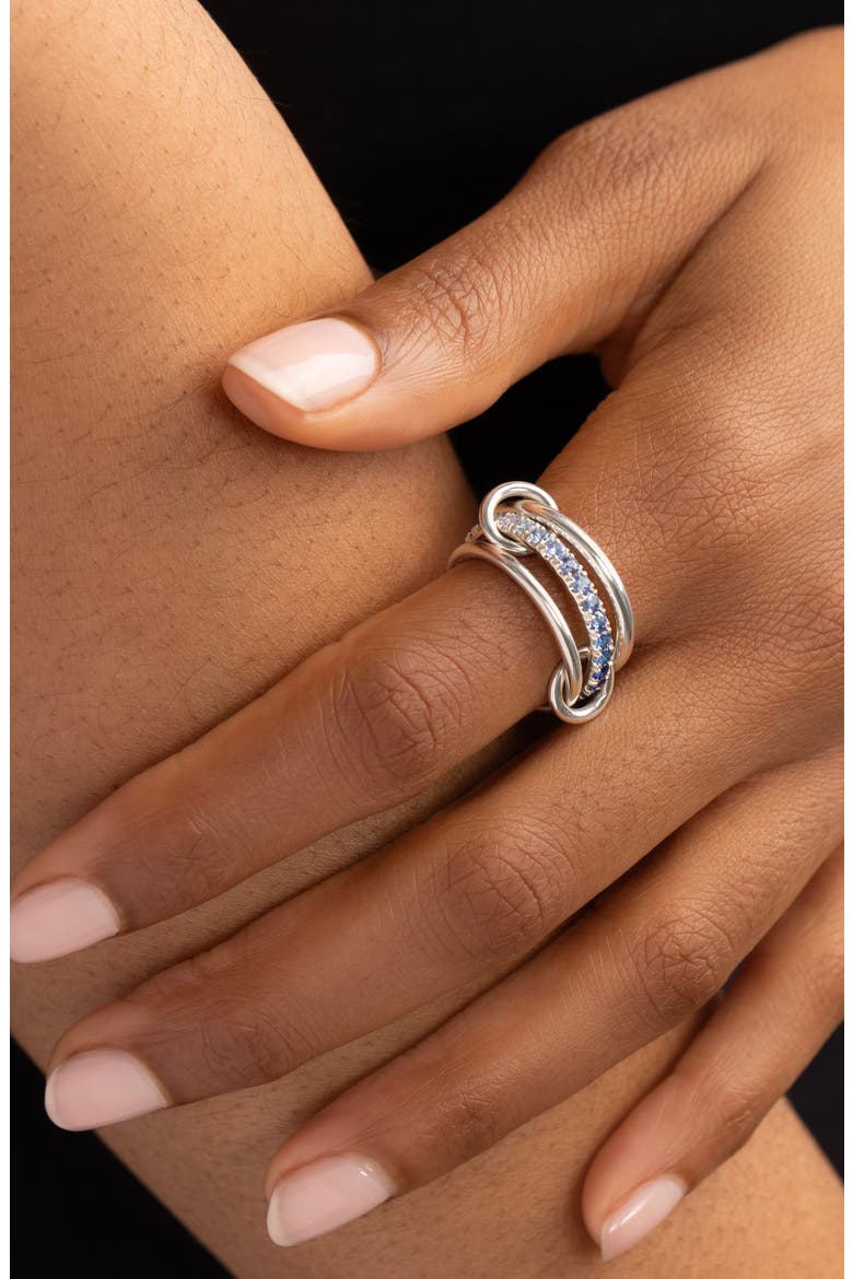 Petunia Ombré Blue Sapphire Linked Ring, Alternate, color, SILVER