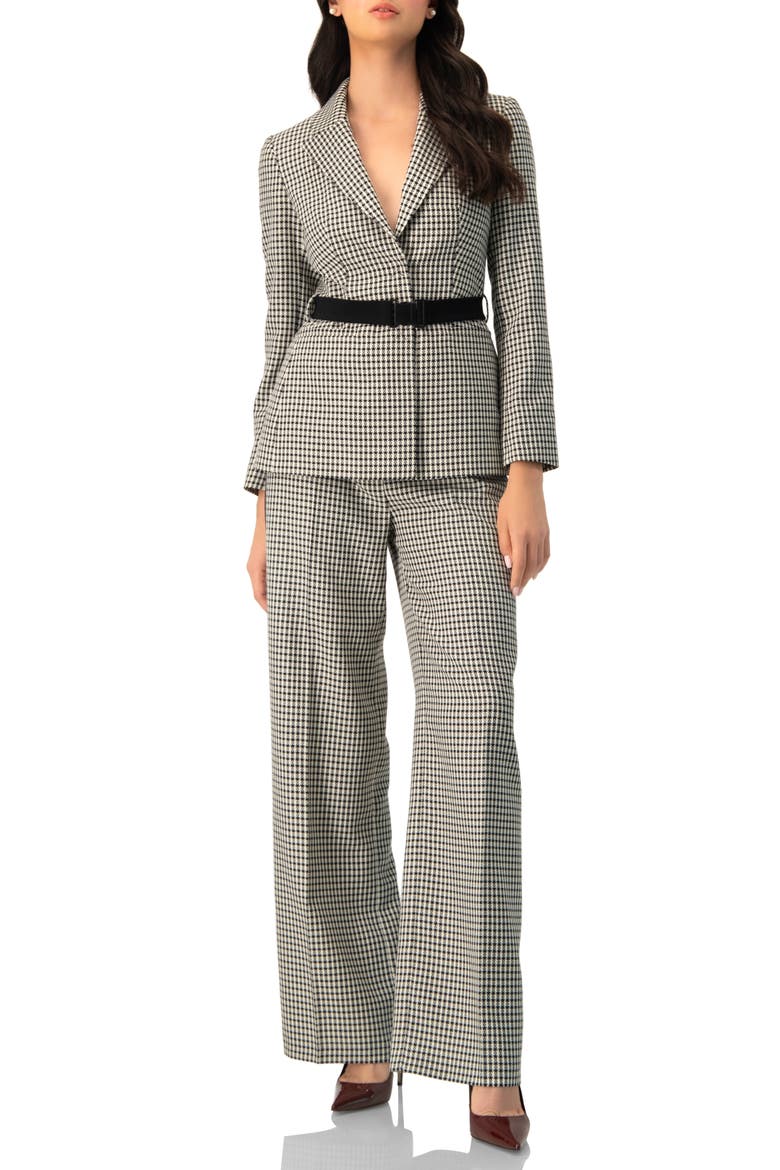 Checkered Wide-Leg Trousers With Side Stripe, Alternate, color, Black