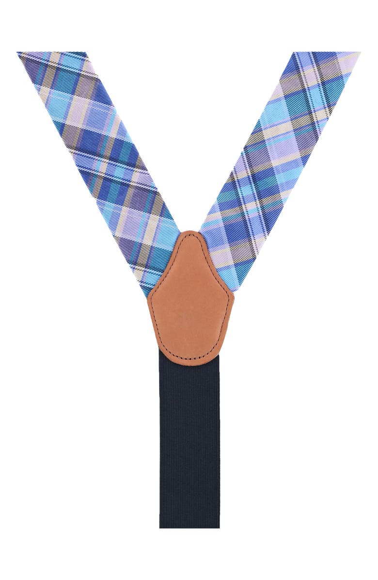 Trafalgar Sherwood Plaid Silk Suspenders, Alternate, color, Blue Plaid