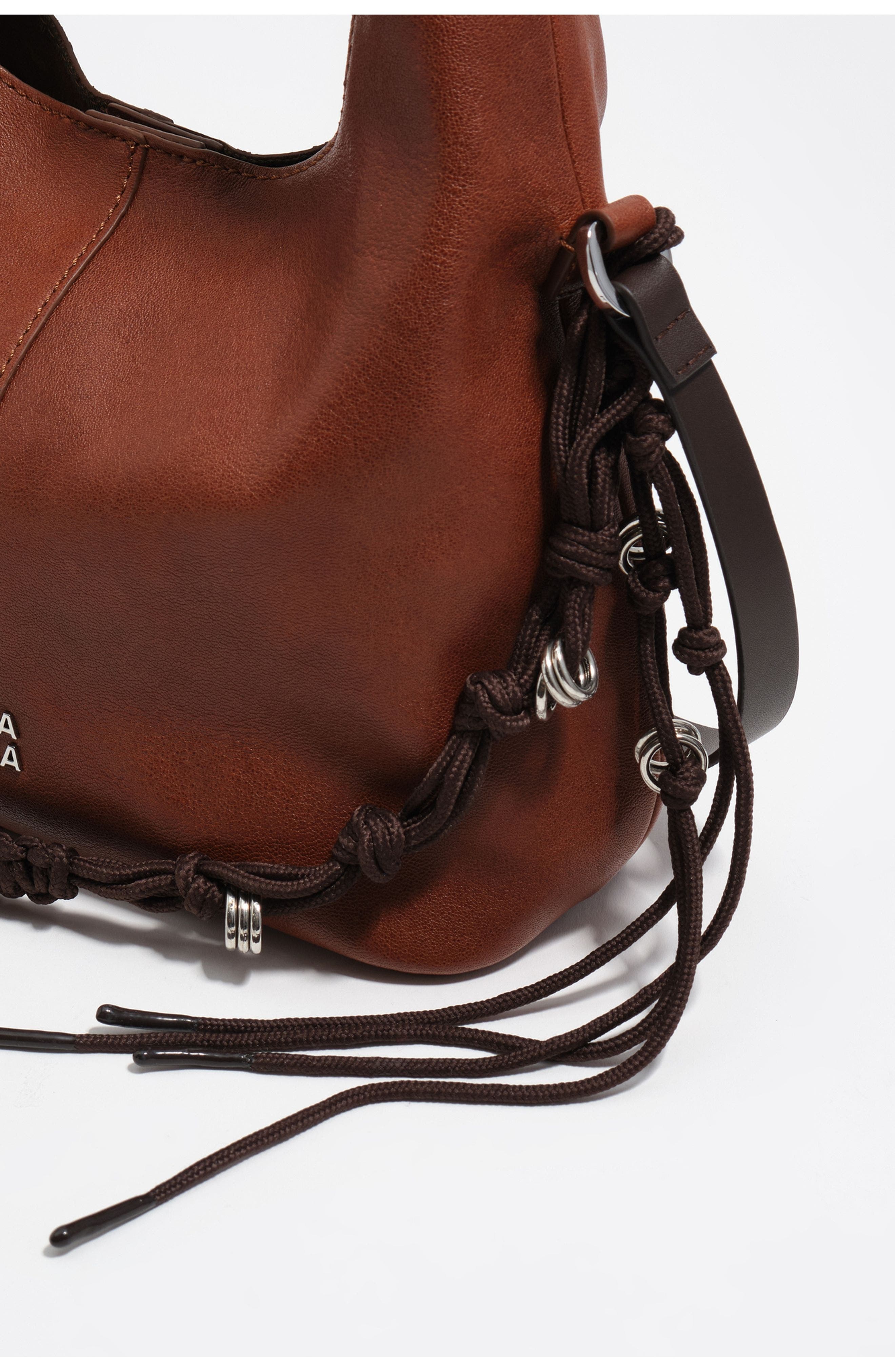 Leather Plaited Handle Paper Bag, Alternate, color, DARK TAN