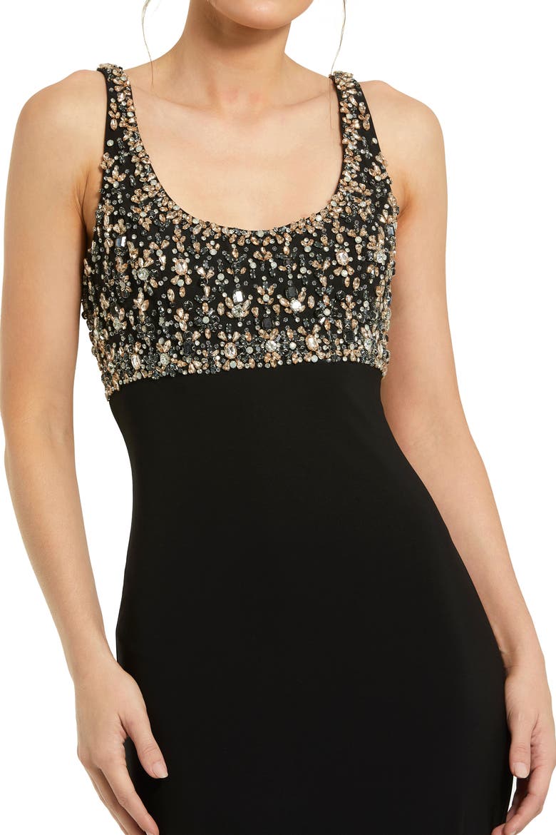 Sleeveless Scoop Neck Embellished Jersey Gown, Alternate, color, Black