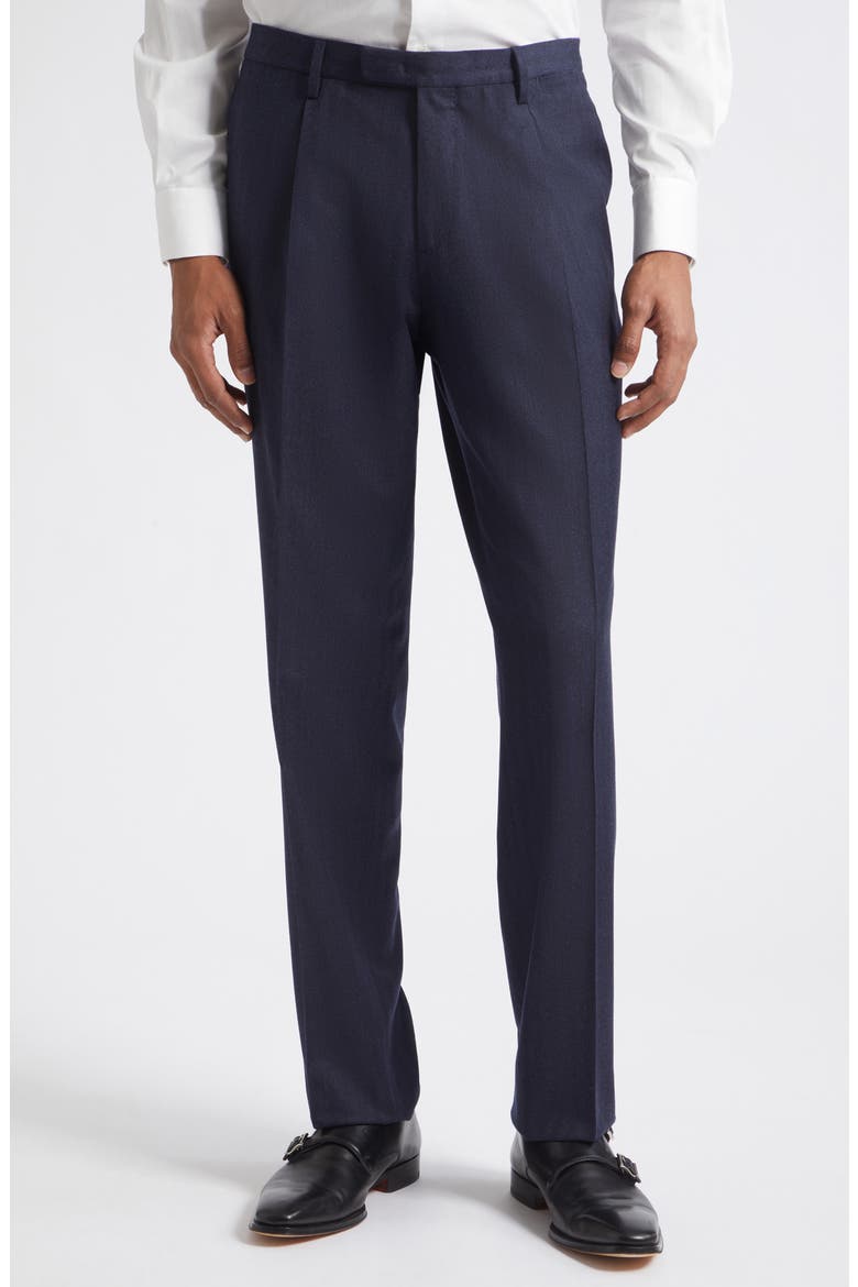 Micro Herringbone Wool and Silk Suit, Alternate, color, NAVY