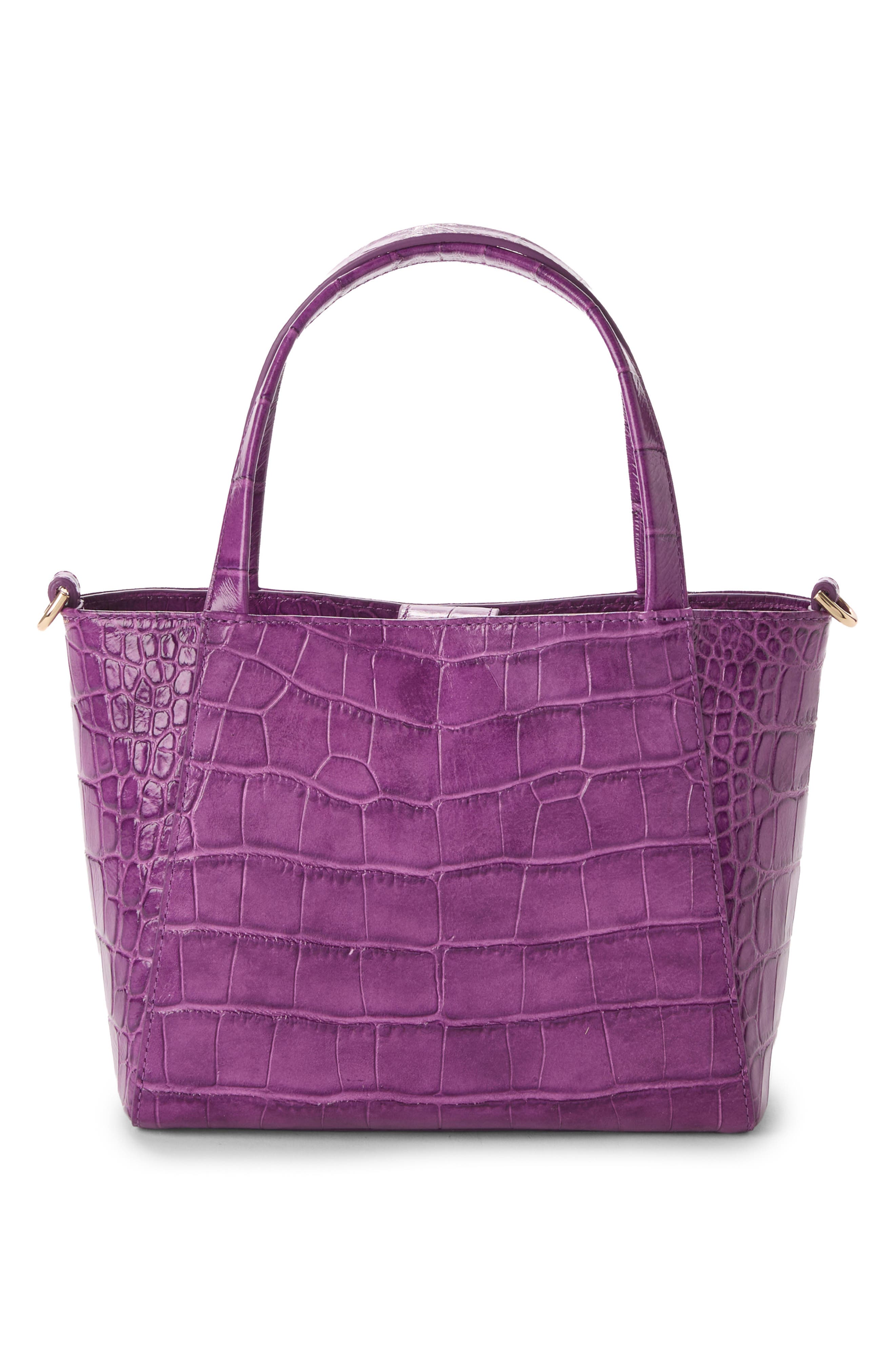Brahmin Small Mona Croc Embossed Leather Tote, Alternate, color, Purple