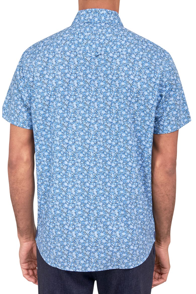 Slim Fit Ditsy Floral 4-Way Stretch Performance Short Sleeve Shirt, Alternate, color, BLUE