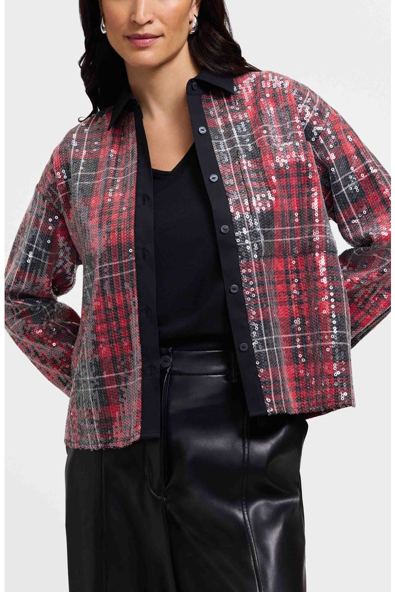Marina Sequin Button-Up Shirt, Main, color, RED/ MULTI